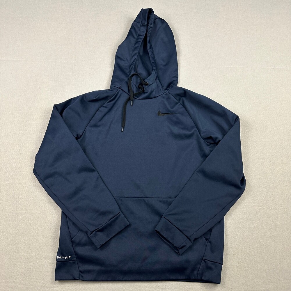 Nike Hoodie Men Small Blue Solid Pullover Dri Fit Pocket Swoosh Logo Basketball